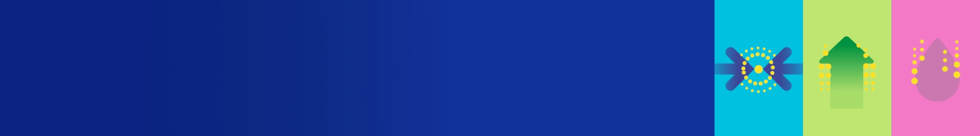 A blank banner with a long dark blue gradient strip followed by three icons to represent each of the Resolve products.